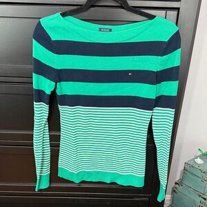 Tommy Hilfiger Green and Navy Striped Sweater